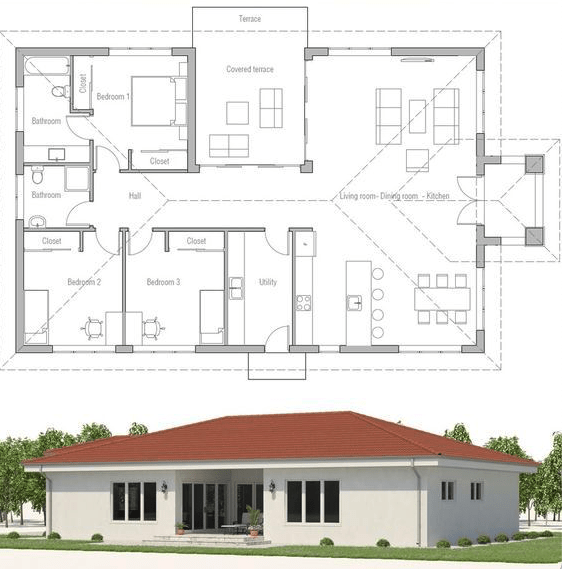 Projekt domu s výsledným náhľadom 