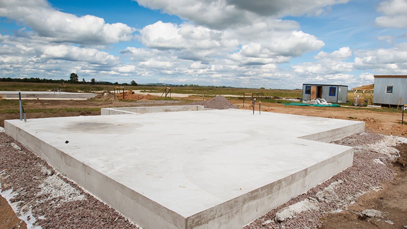 The foundation of the house. Pouring the foundation for a new building.